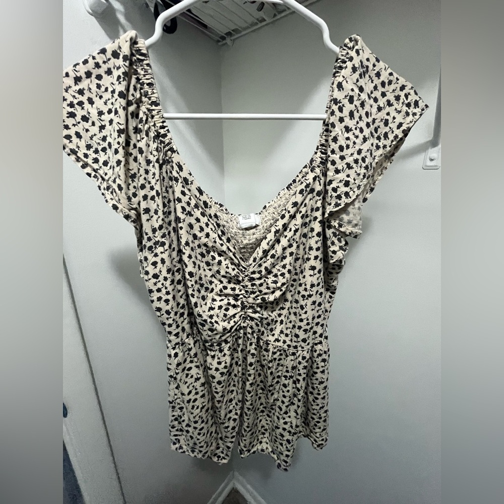 Cream and Black Floral Top